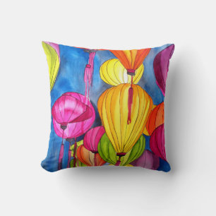 Coussin Lanternes chinoises aquarelle art moderne