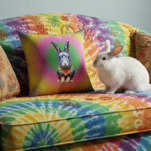 Coussin lapin à cravate teinté psychédélique lapin super l