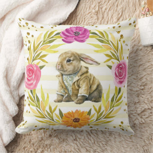 Coussin Lapin aux fleurs de printemps