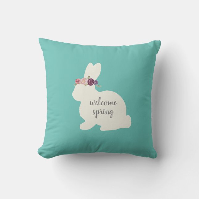 Coussin Lapin avec fleurs peint Jeu d'oreiller (Recto)