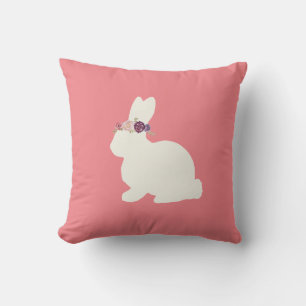 Coussin Lapin avec fleurs peint Jeu d'oreiller