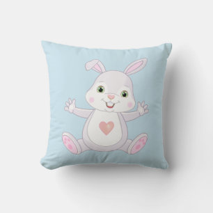 Coussin Lapin bébé mignon sur fond bleu clair