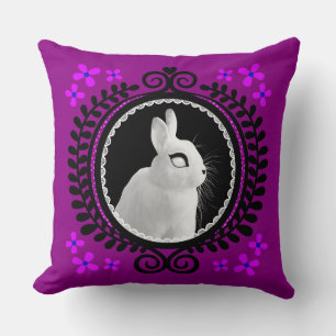 Coussin Lapin Blanc Étrange : Magenta, Noir & Bleu