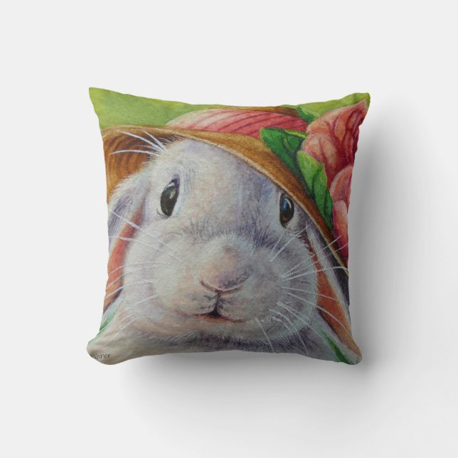 Coussin Lapin blanc lapin dans l'art d'aquarelle Bonnet pr (Recto)