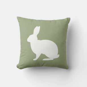 Coussin Lapin Blanc Silhouette Sur Pâques Vert Sauge