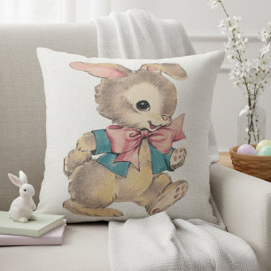 Coussin Lapin Cottontail à l'aquarelle vintage 