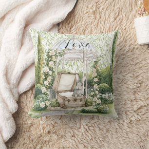 Coussin Lapin dans la poitrine Feuilles vertes Floral
