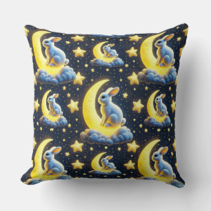 Coussin Lapin de dessin animé et lune