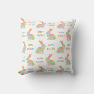 Coussin Lapin de Pâques à motif aquarelle coloré Joyeuses 