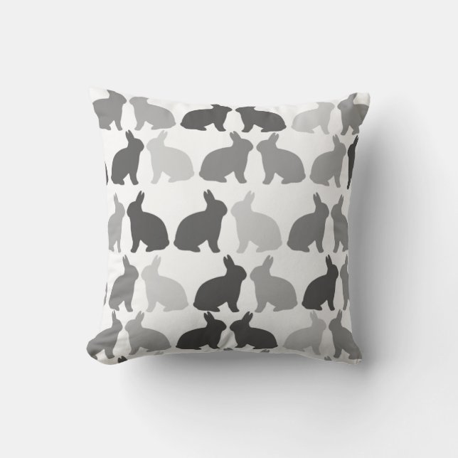 Coussin Lapin de Pâques noir blanc gris Printemps (Recto)
