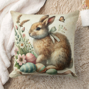 Coussin Lapin de Pâques vintage aquarelle