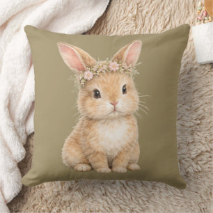 Coussin Lapin de Pâques vintage aquarelle d'oeuf
