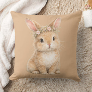 Coussin Lapin de Pâques vintage aquarelle d'oeuf