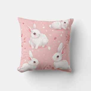 Coussin Lapin de prairie rose jardin floral