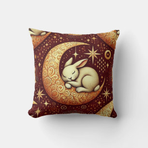 Coussin Lapin dormant sur un croissant de lune