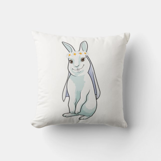 Coussin Lapin en mariée avec couronne de fleurs (Recto)