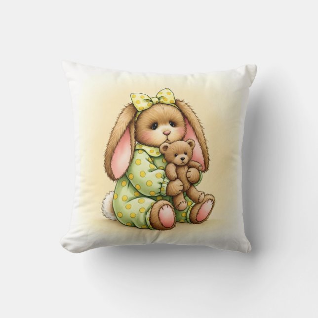 Coussin Lapin en pyjama avec peluche (Recto)