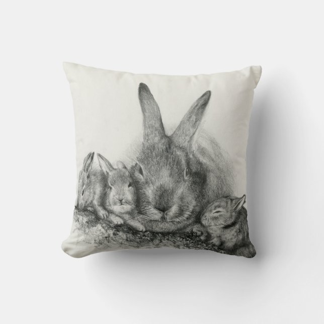 Coussin Lapin et lapins de mamans de carreau (Recto)