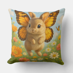 Coussin Lapin fantaisie mignon fleurs ailes