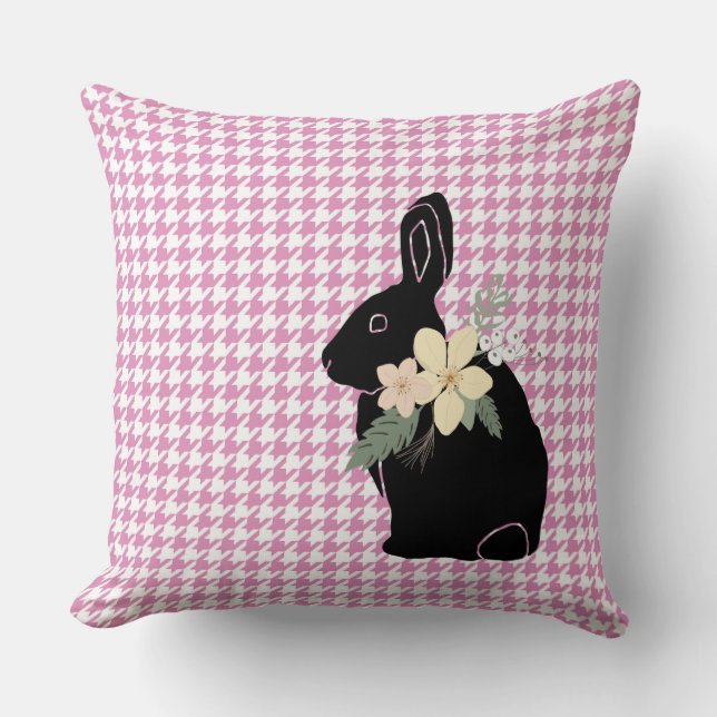 Coussin Lapin Lapin Silhouette Fleurs Houndstooth Sweet (Recto)