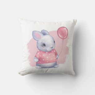 Coussin Lapin mignon avec ballon rose