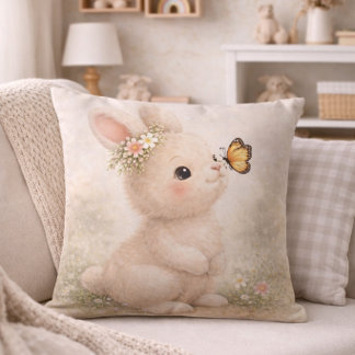 Coussin Lapin Mignon Avec Papillon Décoration de Nursery N