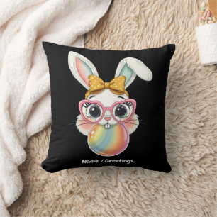 Coussin Lapin Mignon en Train de Souffler du Bubble Gum J