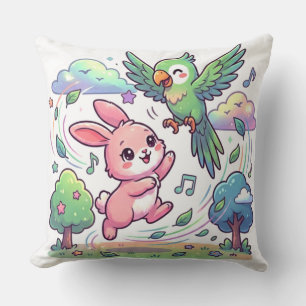Coussin Lapin mignon et perroquet jouant Autocollant