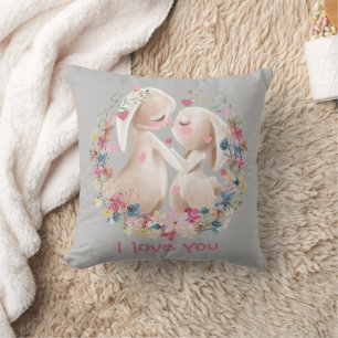 Coussin Lapin mignon lapin en Lote Floral Wreath
