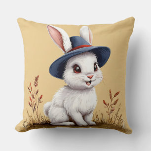 Coussin Lapin mignon portant un chapeau