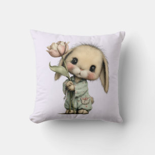 Coussin Lapin mignon tenant une Tulipe