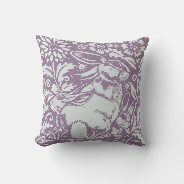 Coussin Lapin mou pourpre avec bébé Décor de Pâques (Recto)