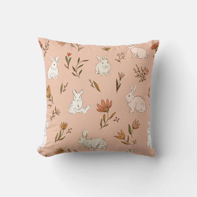 Coussin Lapins et fleurs Lancer l'oreiller (Recto)