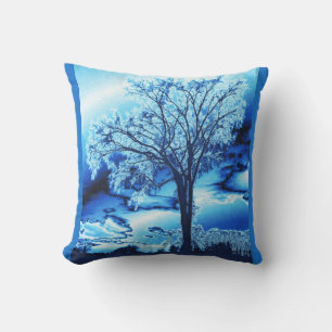 Coussin L'arbre dans l'oreiller à jet de glace bleu