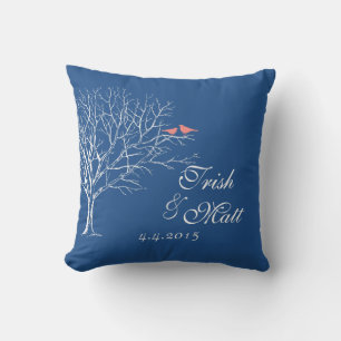 Coussin L'arbre s'est embranché les oiseaux de corail gris