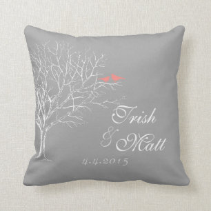 Coussin L'arbre s'est embranché les oiseaux de corail gris
