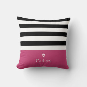 Coussin Large Black Horizontal Stripes Dark Rose Nom Faisy