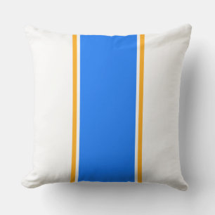Coussin Large Bleu Bleu Orange Rayures De Course Sur Blanc