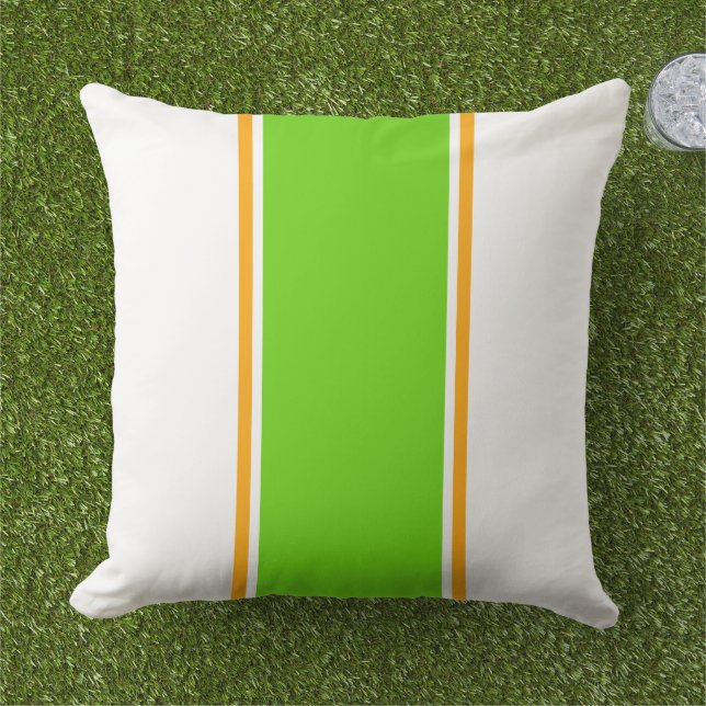 Coussin Large Lime Yellow Center Racing Stripes Sur Blanc (Herbe)