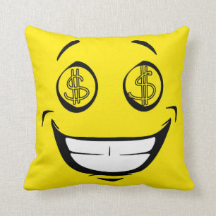 Coussin L'argent avide riche observe le visage jaune