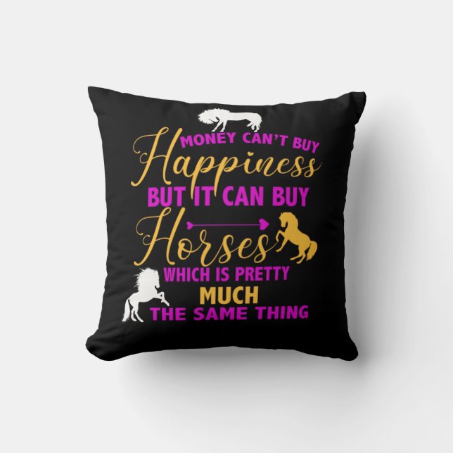 Coussin L'argent peut acheter des chevaux violet jaune (Recto)
