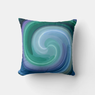 Coussin L'art Abstrait de la spirale verte et bleue