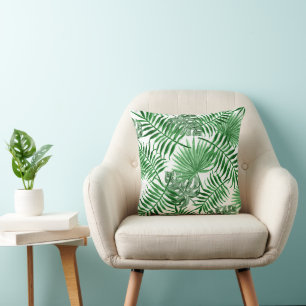Coussin L'art de l'aquarelle d'été des Feuilles de la palm