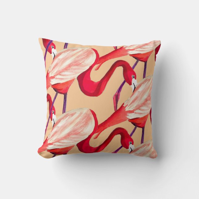 Coussin L'art des oiseaux de Flamant rose rose amusant (Recto)