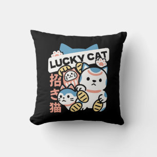 Coussin L'art du chat chanceux – Maneki Neko avec pièce d'