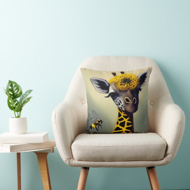 Coussin L'Art numérique lunatique de la girafe (Chaise)