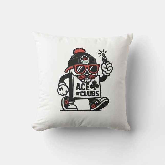 Coussin L'As des Clubs Street Mascot — Poker Grind Crew (Recto)