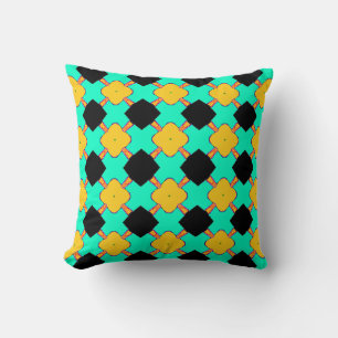 COUSSIN LATTICE NOIRE ET JAUNE AVEC AQUA, JETER LE COULEUR