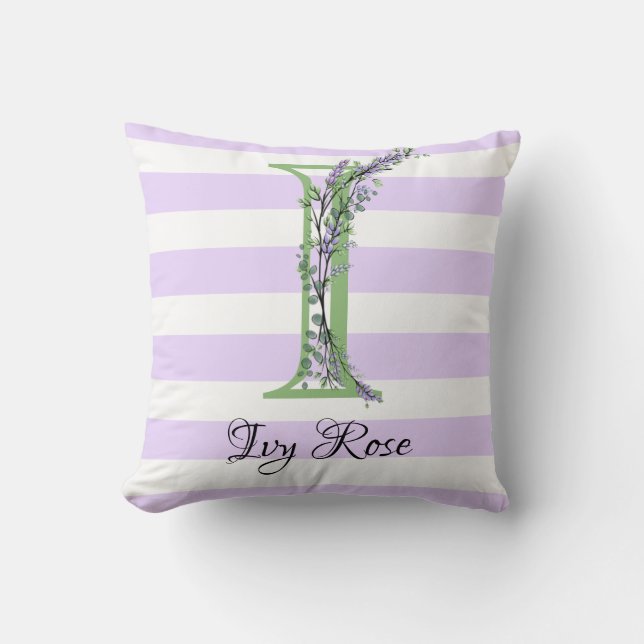 Coussin Lavande clair violet bandes blanches monogramme (Recto)