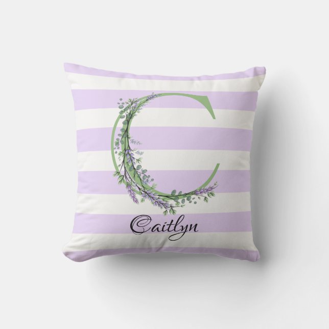 Coussin Lavande clair violet bandes blanches monogramme (Recto)